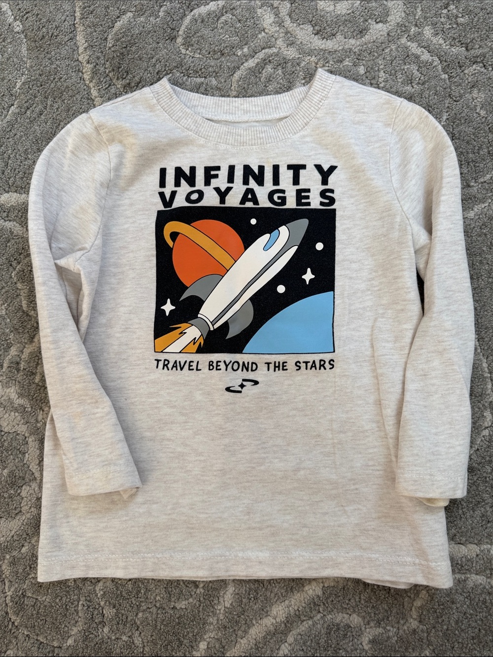 Kids Long-Sleeve Space Graphic Tee - Light Gray